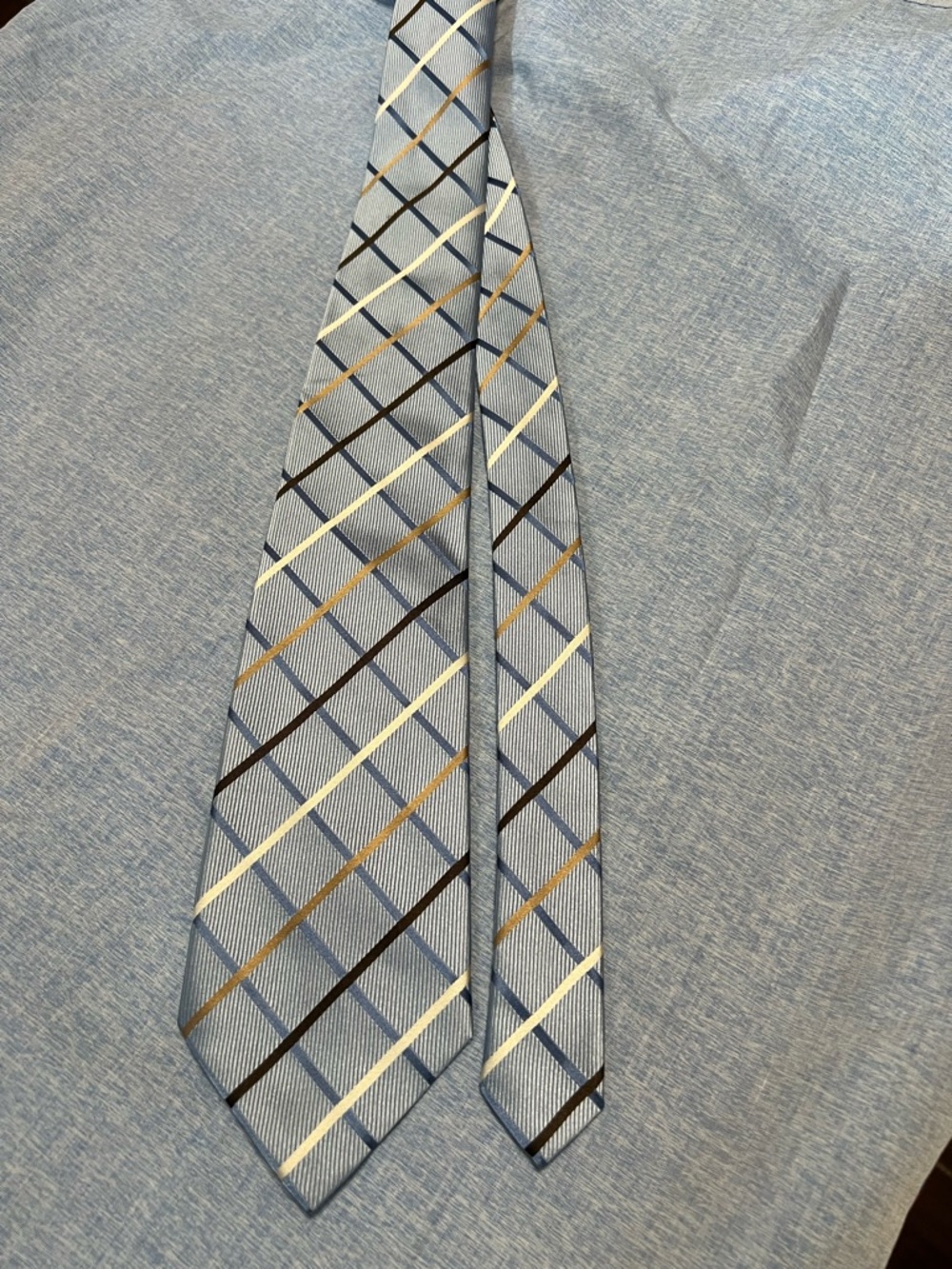 Donald Trump Light Blue Plaid Men's Tie with Navy and Gold Stripes